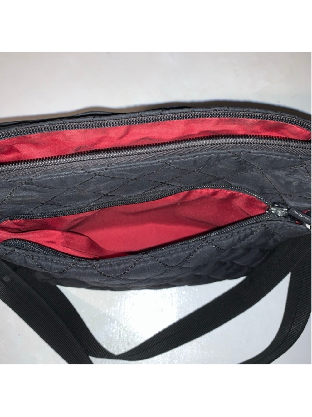 Women's Hedgren Black Quilted Crossbody Bag One Size with red Interior - Picture 8 of 16